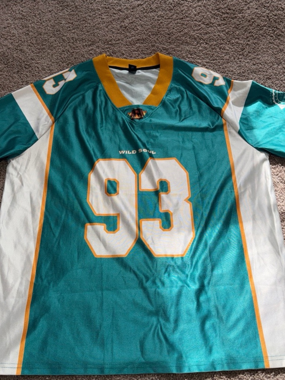 SHEIN Teal White Gold Football Jersey Tee with 93